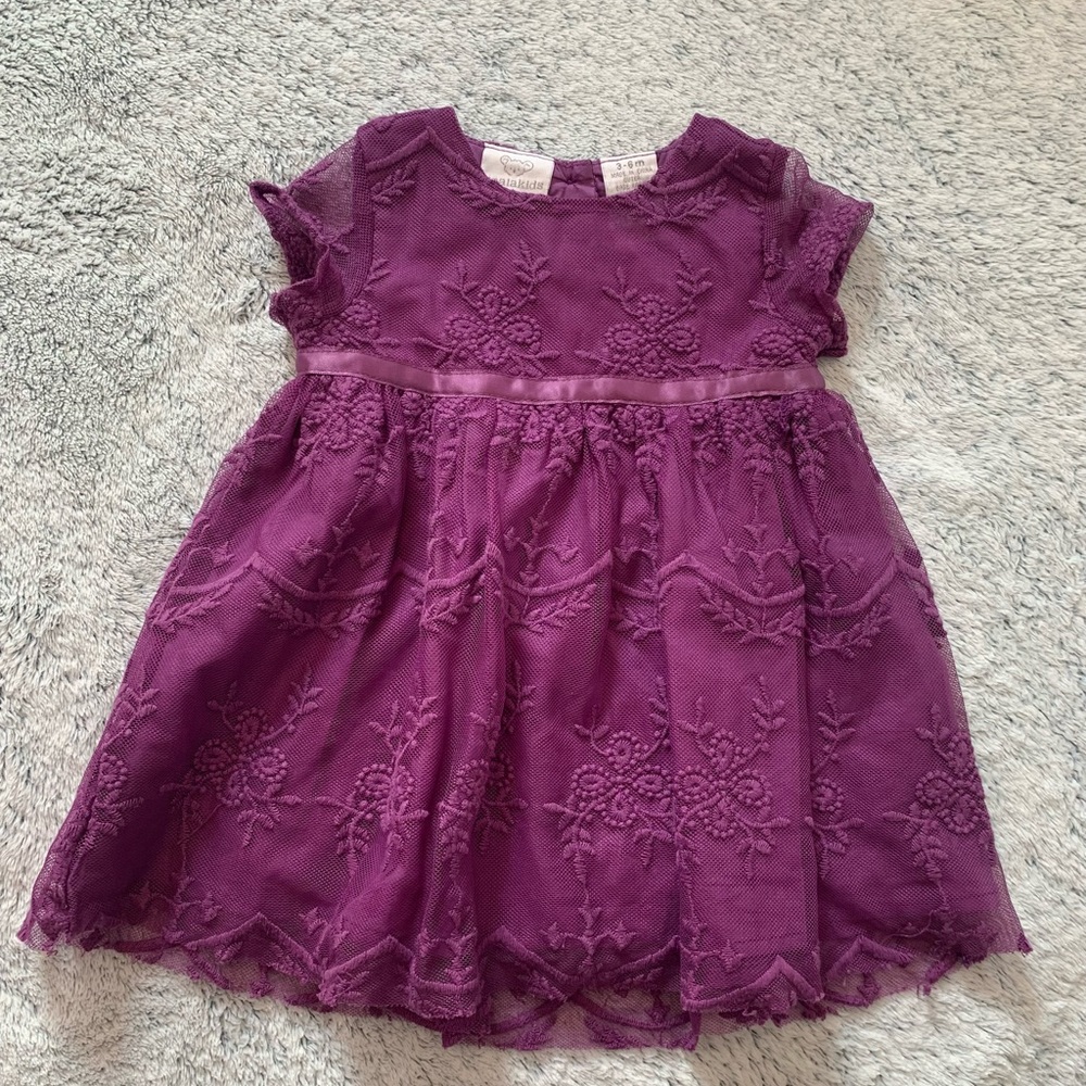Koala Kids Purple Short Sleeved Lace Party Dress- 3-6 Months